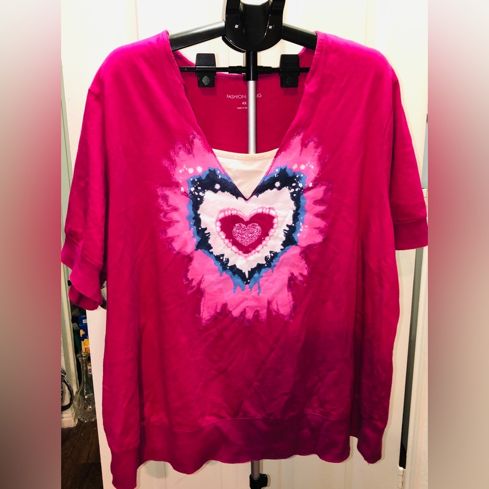Fashion Bug Hot Pink Heart Pullover Sweatshirt